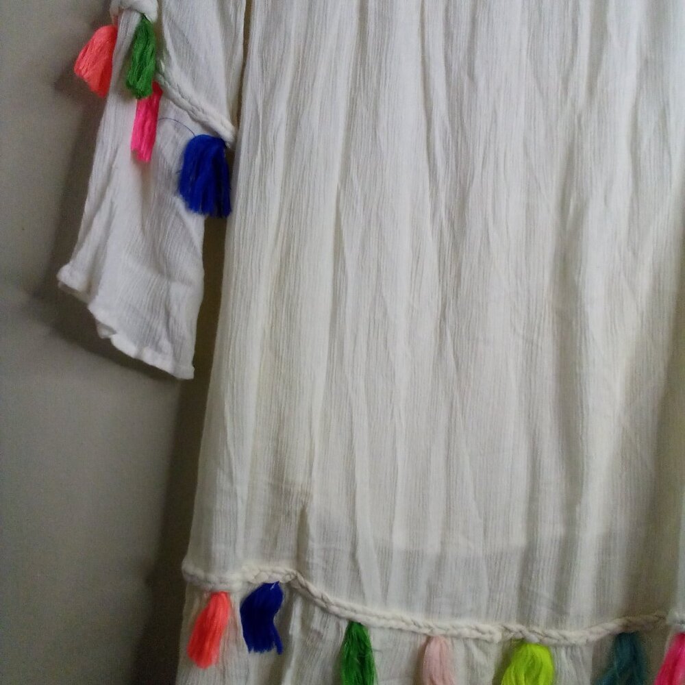 True Destiny Dress Women M Short Boho Feminine Colorful Tassels Cream - Picture 5 of 16